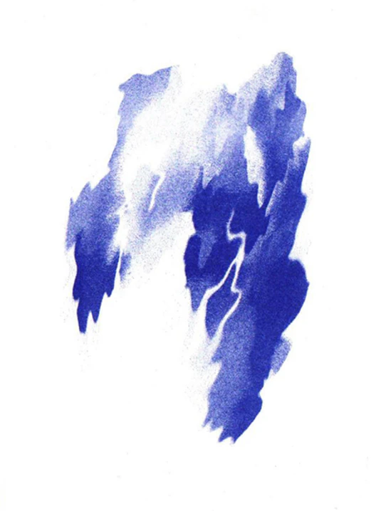Two loose blue brushstrokes on pale paper