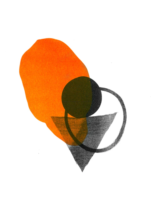 Orange, black and grey translucent abstract shapes