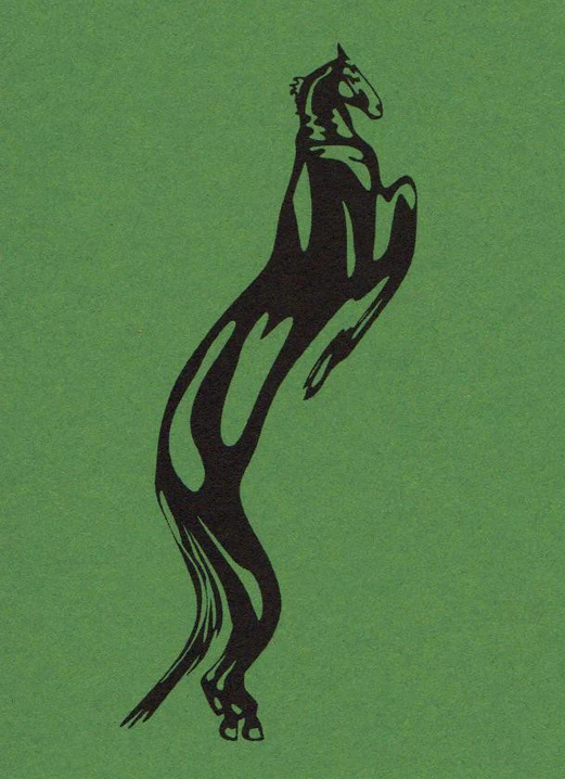 Black figure leaning backwards on a green ground