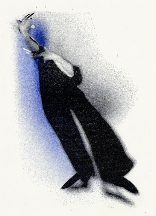 Dark standing figure with blue shadow