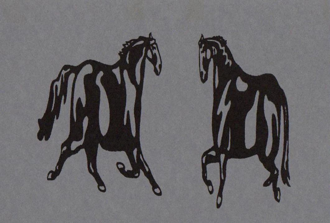 Two gestural black horses facing one another